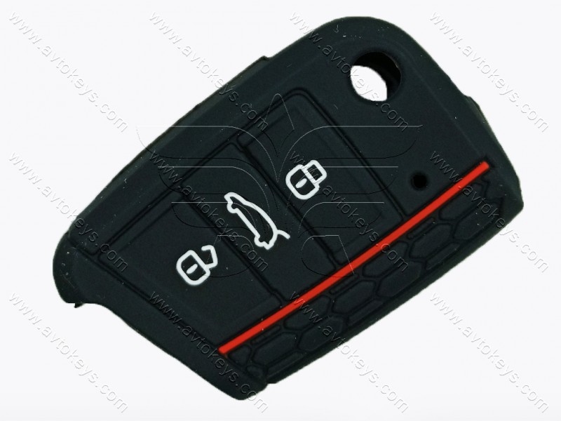 Силіконовий чорний чохол для викидного ключа Volkswagen, Audi, Seat, Skoda, 3 кнопки, тип 3