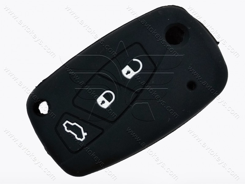 Силіконовий чорний чохол викидного ключа Fiat, 3 кнопки