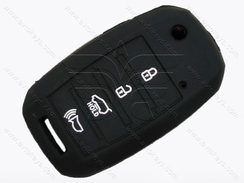 Силіконовий чорний чохол для ключа викидного Kia Sportage, 3+1 кнопки, з емблемою