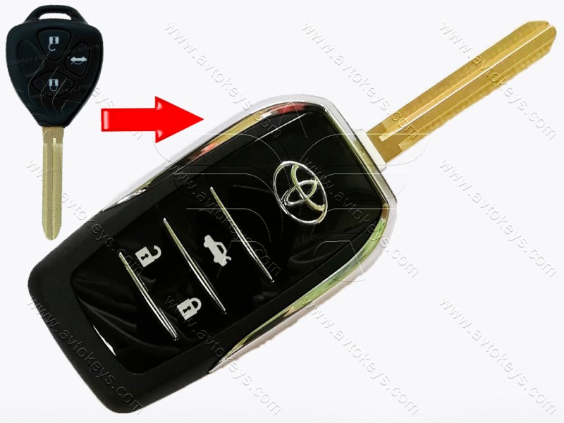 Корпус викидного ключа Toyota Camry, Corolla, Avalon, Land Cruiser Prado, 3 кнопки, лезо TOY43, під переробку