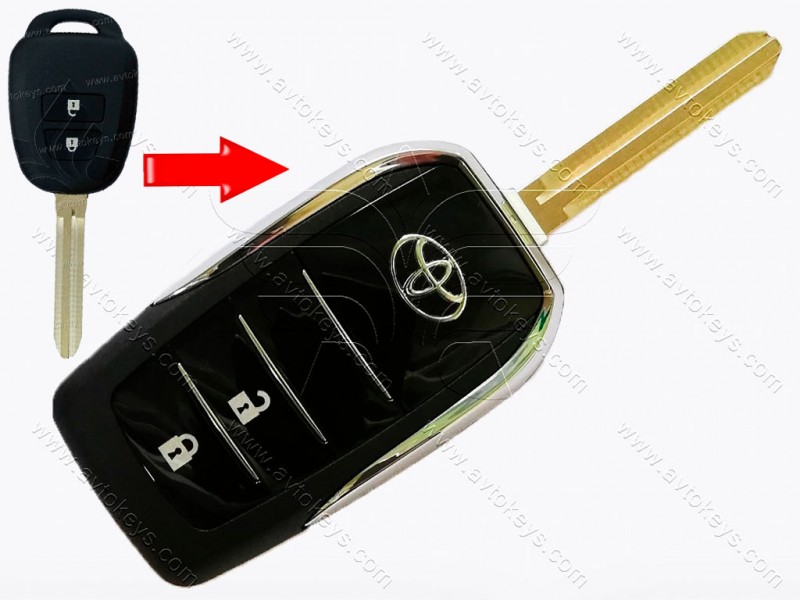 Корпус викидного ключа Toyota Yaris, Hilux та інші, 2 кнопки, лезо TOY43, під переробку