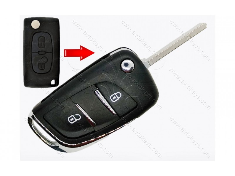 Корпус викидного ключа Citroen, 2 кнопки, з місцем під батарейку, лезо VA2, з лого, під переробку