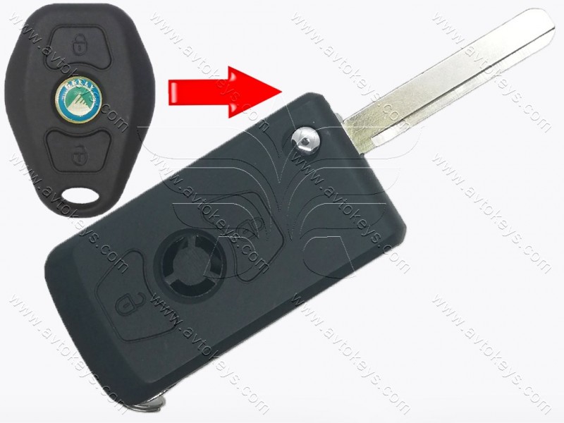 Корпус викидного ключа Geely CK, CK-2, 2 кнопки, лезо D-084 (праве), лого, під переробку