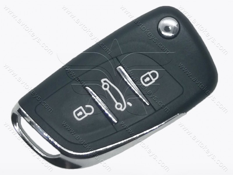 Корпус викидного ключа Peugeot, 3 кнопки, з місцем під батарейку, лезо VA2, з лого