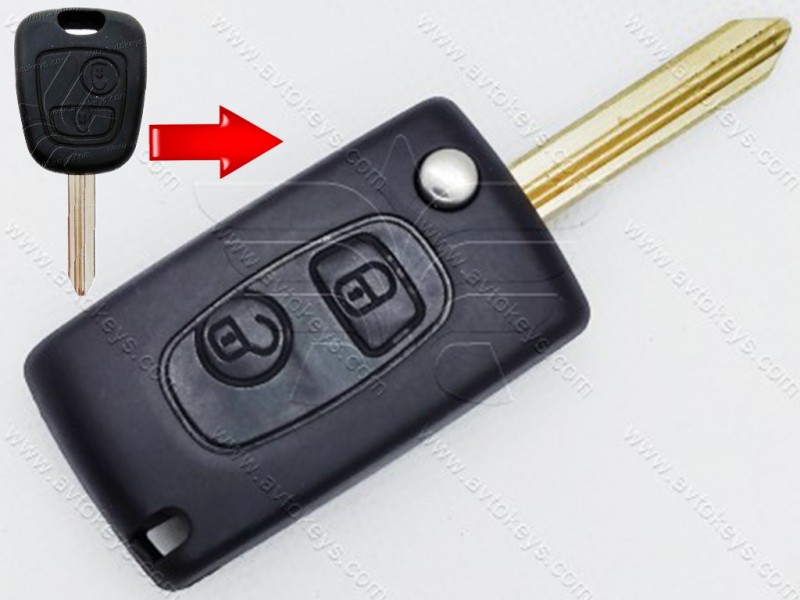 Корпус викидного ключа Citroen/Peugeot, 2 кнопки, лезо SX9, під переробку
