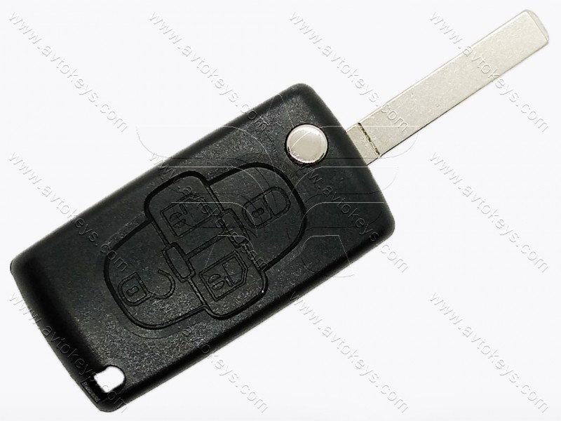 Корпус викидного ключа Citroen/Peugeot, 4 кнопки, без місця під батарейку, лезо VA2
