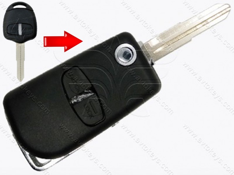 Корпус викидного ключа Mitsubishi Lancer, Outlander та інші, 2 кнопки, лезо MIT8, під переробку, тип 2