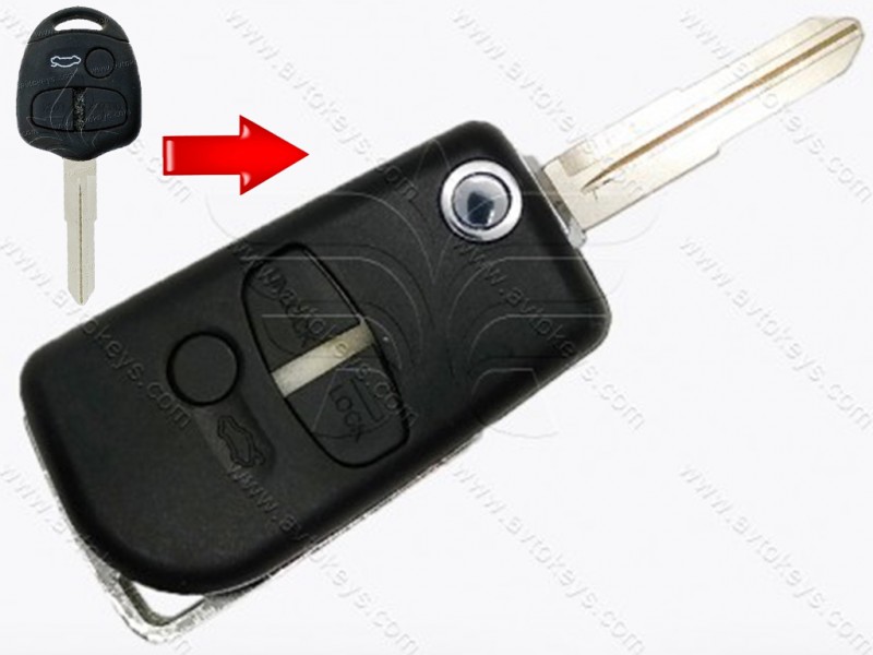 Корпус викидного ключа Mitsubishi Lancer, Outlander та інші, 3 кнопки, лезо MIT8, під переробку, тип 2
