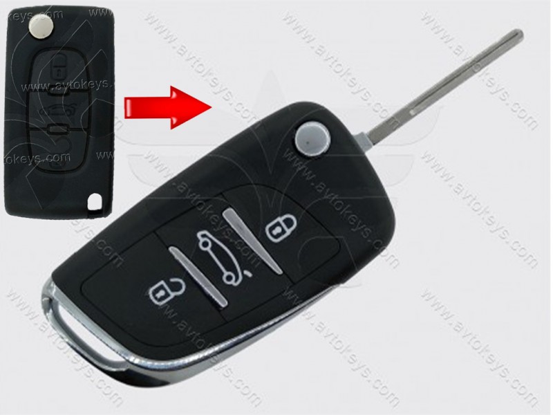 Корпус викидного ключа Citroen/Peugeot, 3 кнопки, з місцем під батарейку, лезо VA2