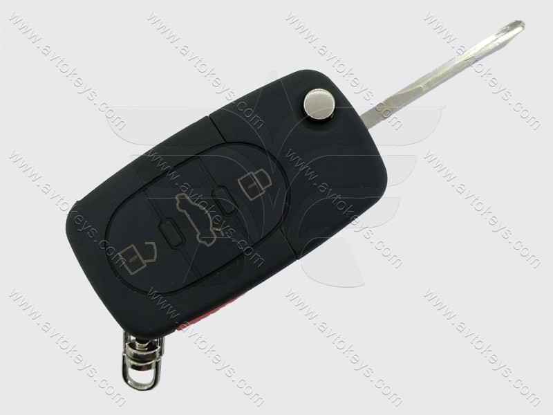 Корпус викидного ключа Audi 3+1 кнопки, з місцем під батарейку 1616, лезо HU66