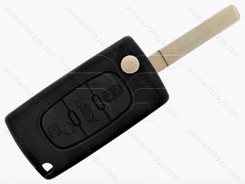 Корпус викидного ключа Citroen/Peugeot, 3 кнопки, без місця під батарейку, лезо VA2