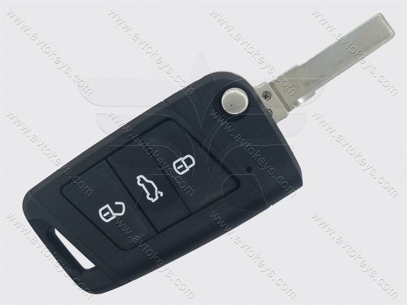 Корпус викидного ключа Volkswagen, Skoda, Seat, 3 кнопки, лезо HU66, MQB, тип 4