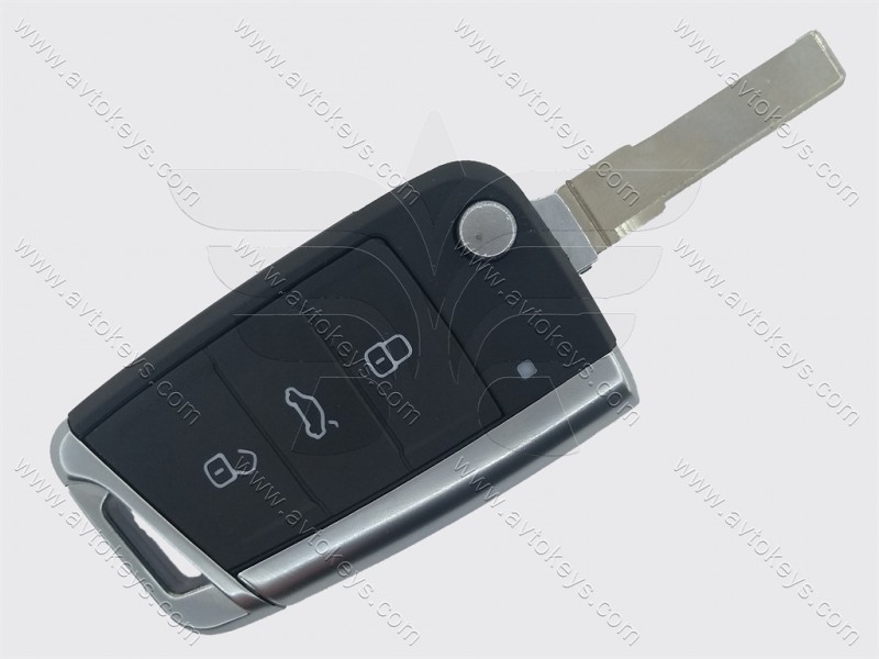 Корпус викидного ключа Volkswagen, Skoda, Seat, 3 кнопки, лезо HU66, MQB, тип 1