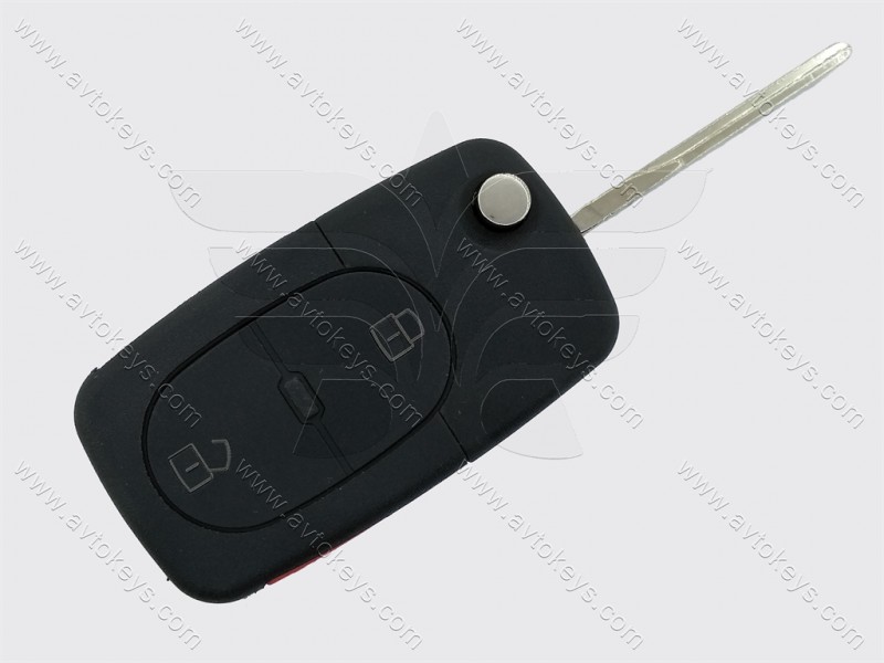 Корпус викидного ключа Volkswagen New Beetle, Golf, Jetta, Passat, кнопки 2+1, лезо HU66, з місцем під батарейку 2032