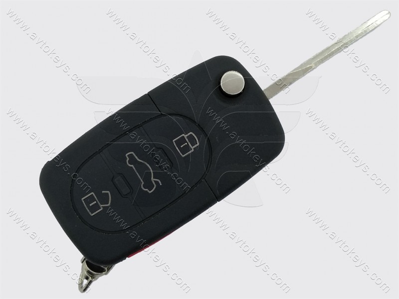 Корпус викидного ключа Volkswagen New Beetle, Golf, Jetta, Passat, кнопки 3+1, лезо HU66, з місцем під батарейку 2032