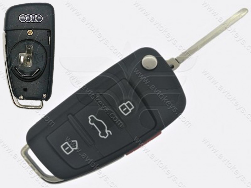 Корпус викидного ключа Audi A1, A6, A8 та інші, 3+1 кнопки, лезо HU66