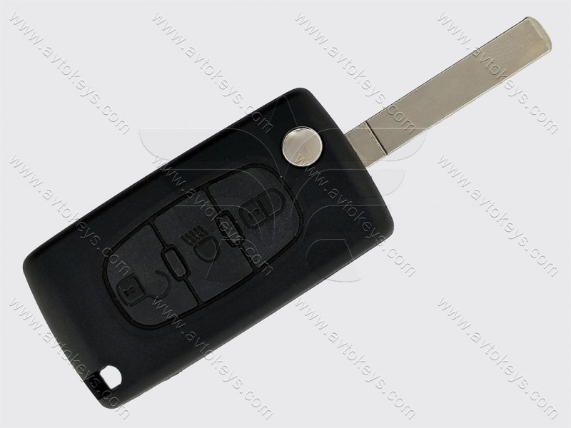 Корпус викидного ключа Citroen/Peugeot, 3 кнопки, без місця під батарейку, лезо VA2, тип 2