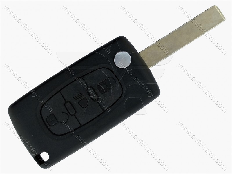 Корпус викидного ключа Citroen/Peugeot, 3 кнопки, з місцем під батарейку, лезо HU83, тип 2
