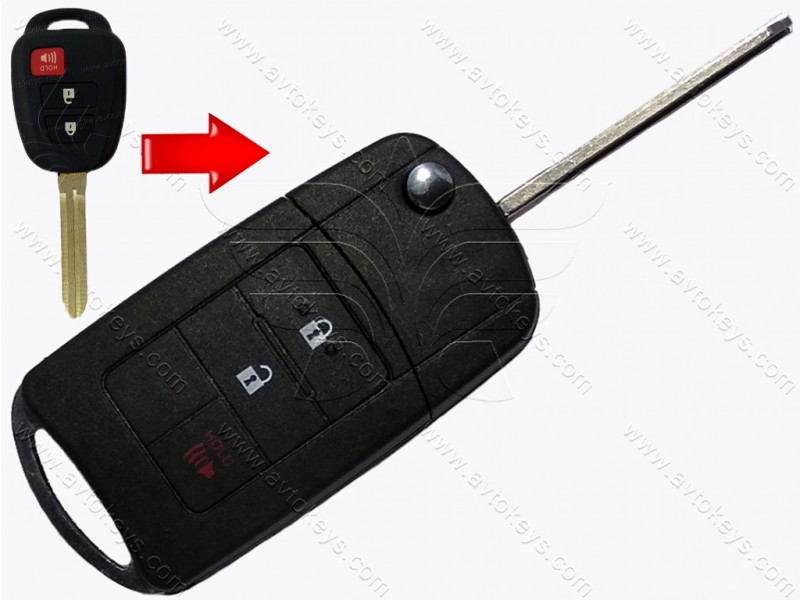 Корпус викидного ключа Toyota Highlander, Rav4, Prius та інші, 2+1 кнопки, лезо TOY43, під переробку