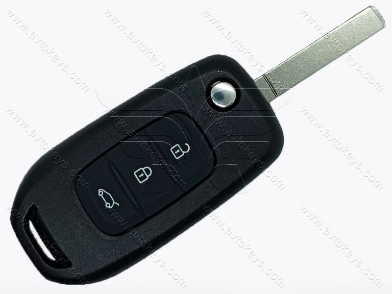 Викидний ключ Renault Symbol, Megane, Captur та інші, 433 Mhz, CWTWB1G767, PCF7961M/ Hitag AES/ ID4A, лезо VA2, 3 кнопки