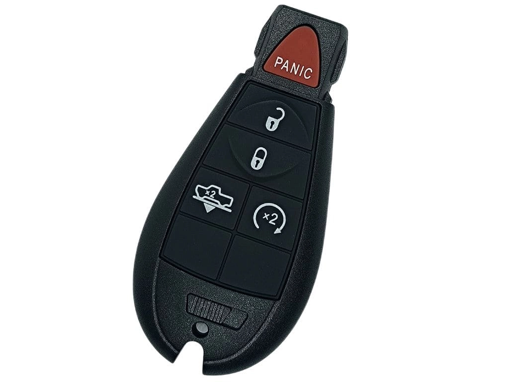 Корпус смарт ключа Chrysler, Dodge, Jeep, 4+1 кнопки, кріплення батарейки зліва