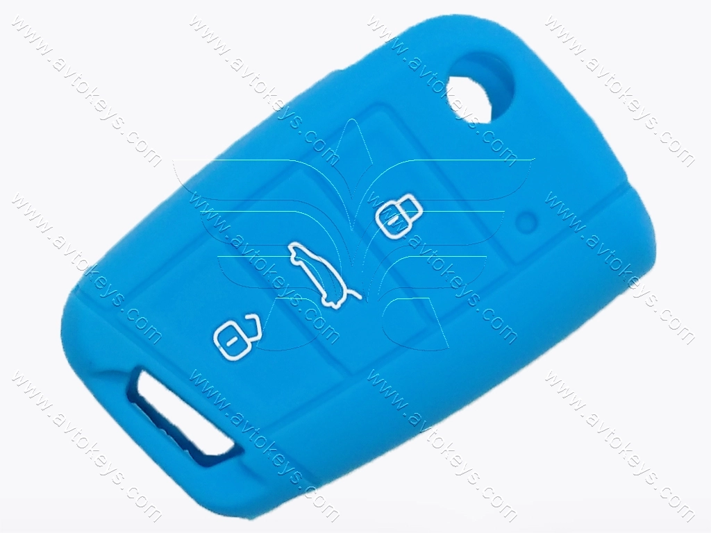 Силіконовий блакитний чохол для викидного ключа Volkswagen, Audi, Seat, Skoda, 3 кнопки, тип 3