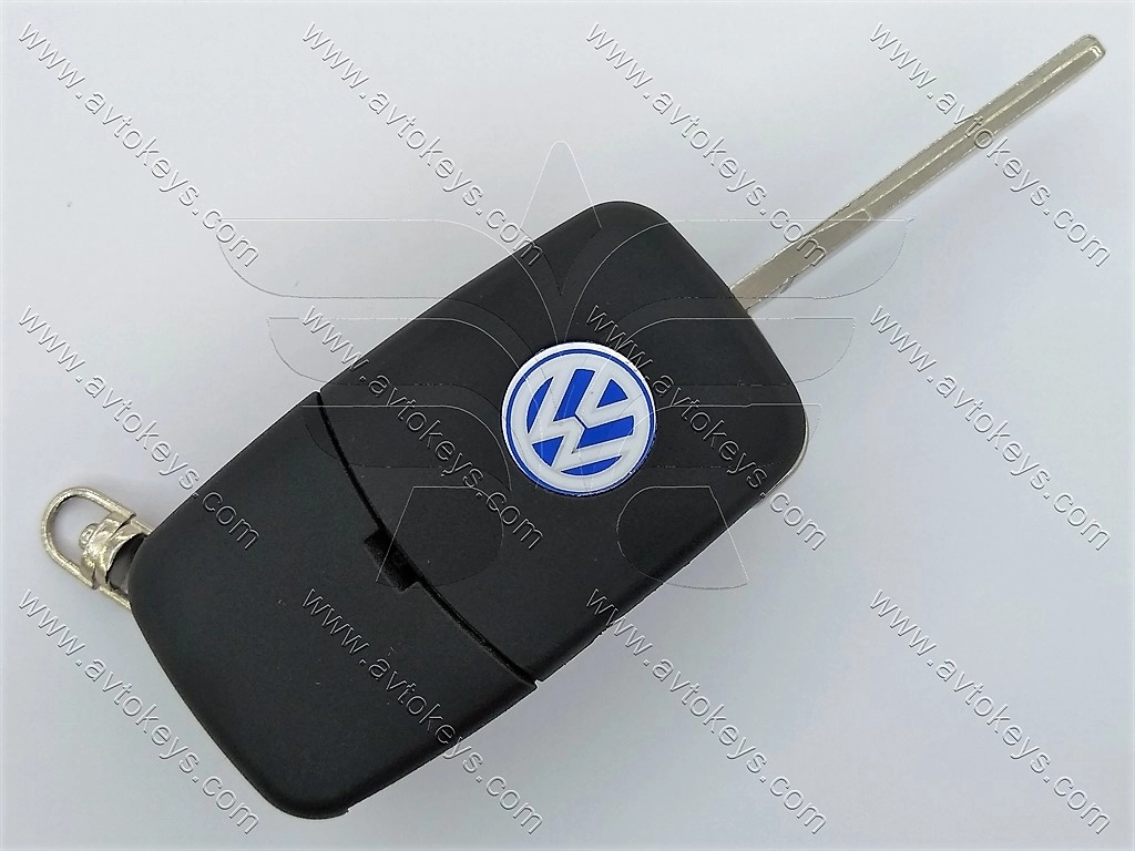 Корпус викидного ключа Volkswagen New Beetle, Golf, Jetta, Passat, 2 кнопки, лезо HU66, з місцем під батарейку 2032 - Зображення 4