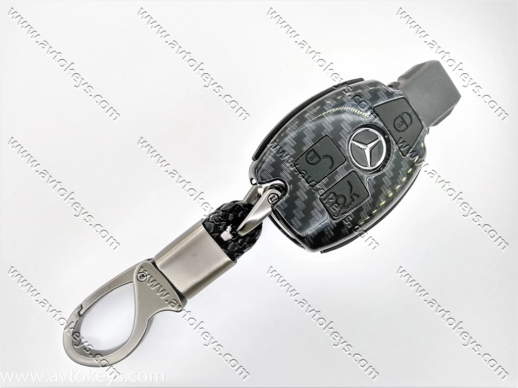 Карбоновий сірий чохол для смарт ключа Mercedes, 3 сірі кнопки