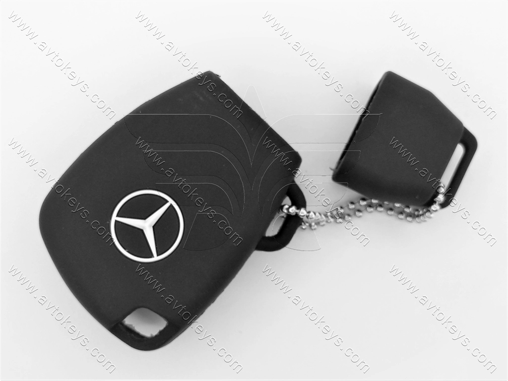 Силіконовий чорний чохол для смарт ключа Mercedes C-class, E-class та інші, 3 кнопки, з емблемою - Зображення 2