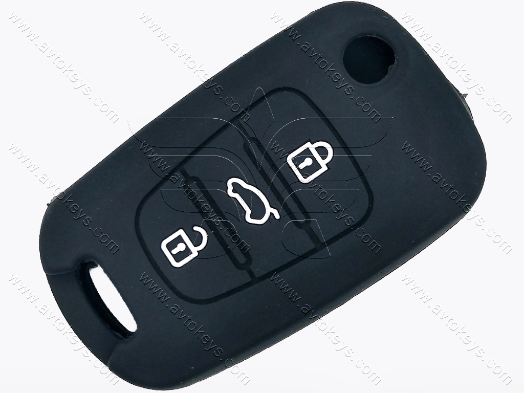 Силіконовий чорний чохол для викидного ключа Kia Ceed, Sportage та інші, 3 кнопки, з лого