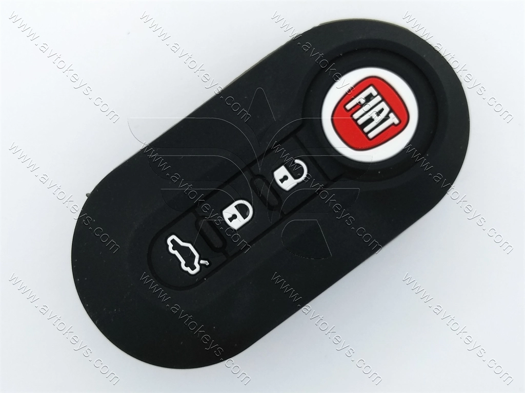 Силіконовий чорний чохол для викидного ключа Fiat 500 Punto, Doblo, Ducato, Fiorino та інші, 3 кнопки, з емблемою