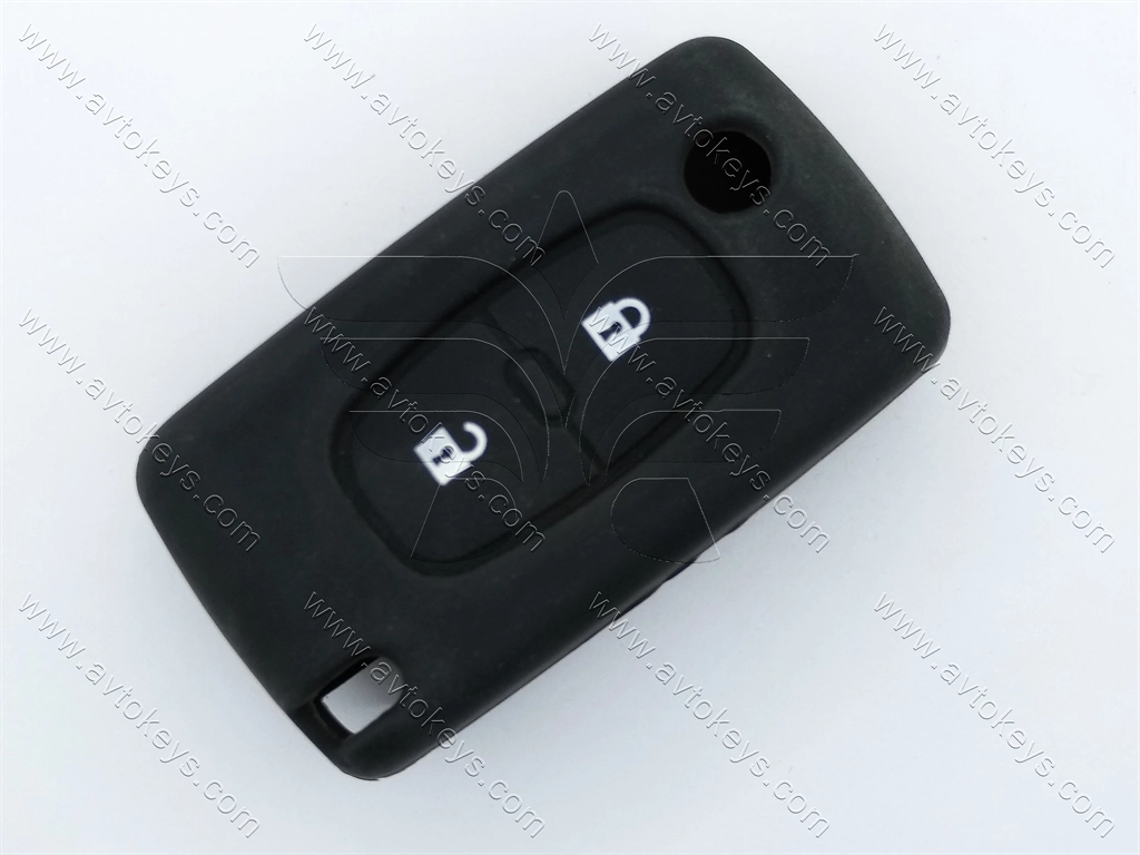 Силіконовий чорний чохол для викидного ключа Citroen, Peugeot, 2 кнопки