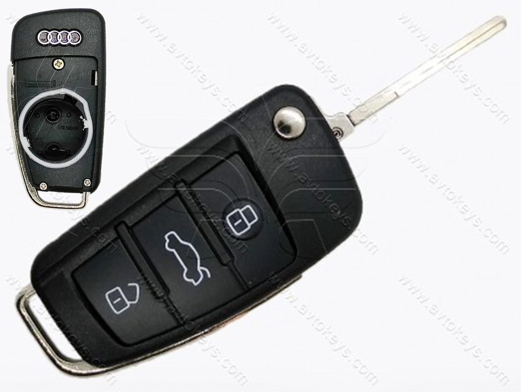 Корпус викидного ключа Audi A3 та інші, 3 кнопки, лезо HU66, без кріплення під батарейку