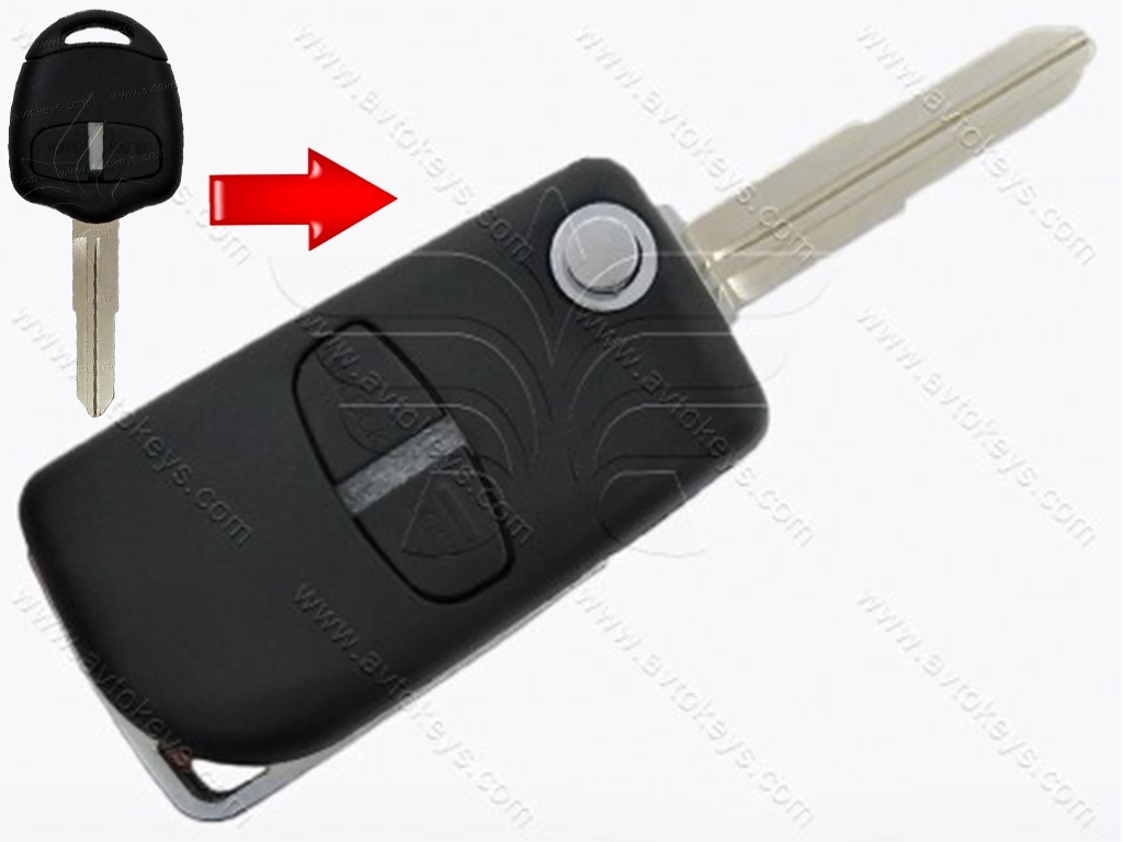 Корпус викидного ключа Mitsubishi Lancer, Outlander та інші, 2 кнопки, лезо MIT11R, під переробку, тип 2