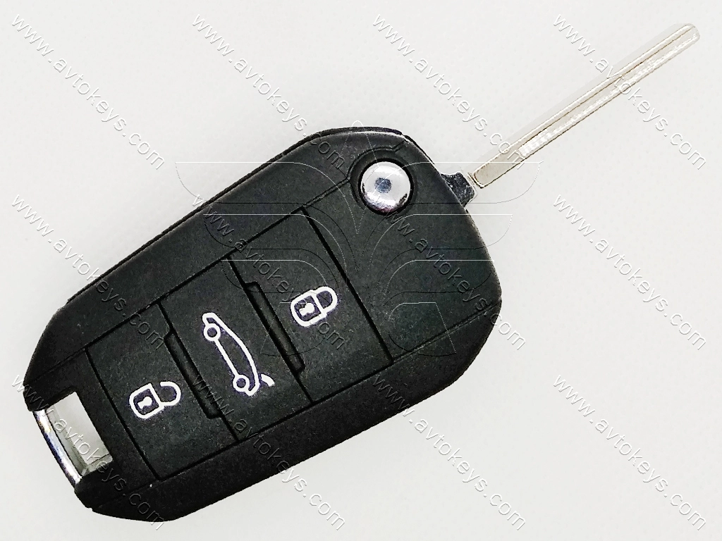Викидний ключ Peugeot 508, Citroen C-Elysee, C4-Cactus, 433 Mhz, PCF7941A/ Hitag 2/ ID46, 3 кнопки, лезо HU83