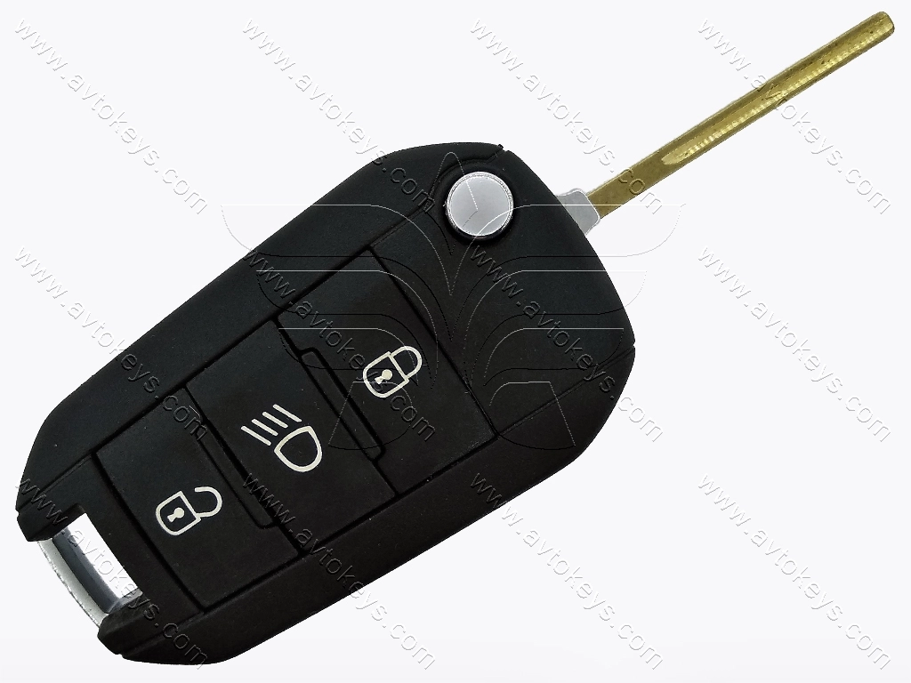 Викидний ключ Peugeot 2008, 308, 301, 208, 433 Mhz, 5FA010, PCF7941A/ Hitag 2/ ID46, 3 кнопки, лезо HU83