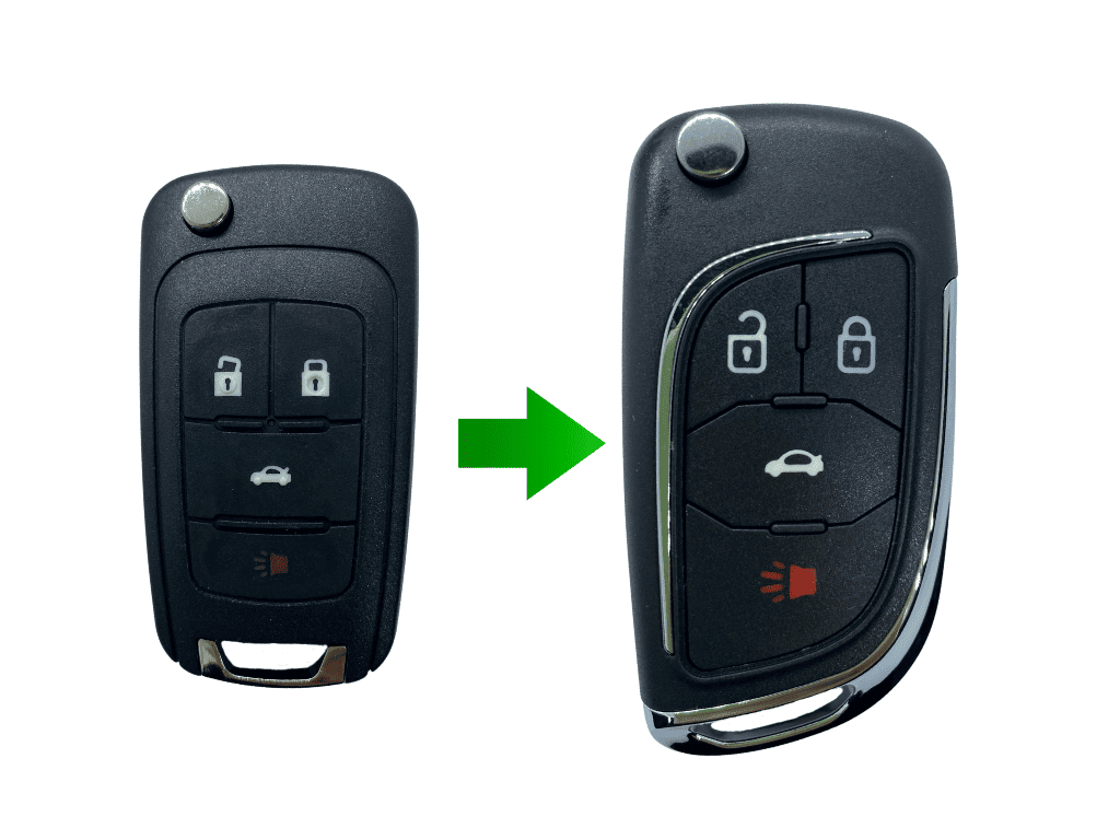 Корпус викидного ключа під переробку Chevrolet Cruse, 3+1 кнопки, лезо HU-100, з логотипом