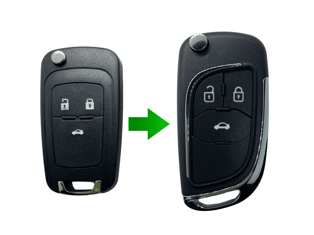 Корпус викидного ключа під переробку Opel/Chevrolet, 3 кнопки, лезо HU-100, з логотипом на вибір